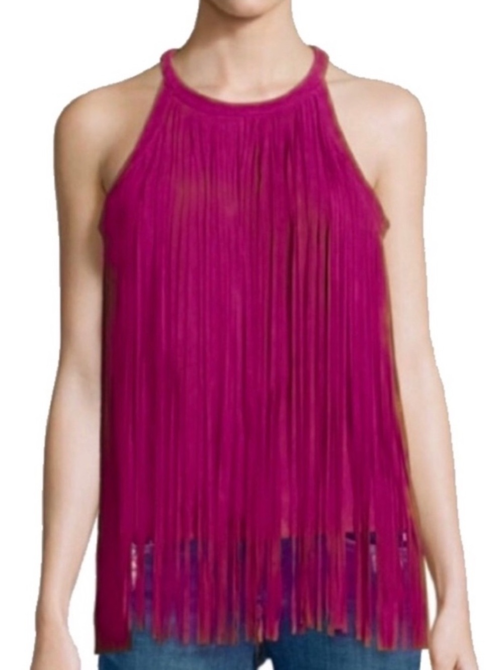Bagatelle Suede Sleeveless Fringe Top